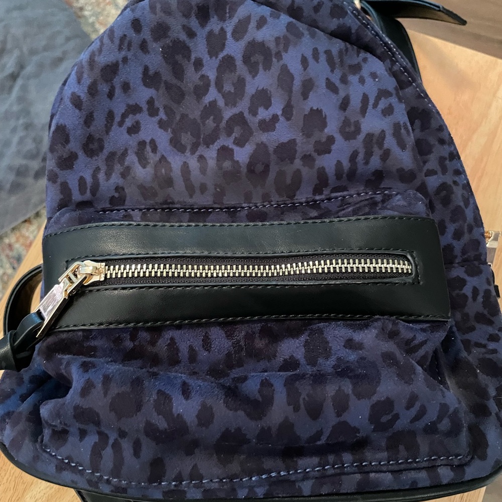 Blue & black cheetah backpack purse